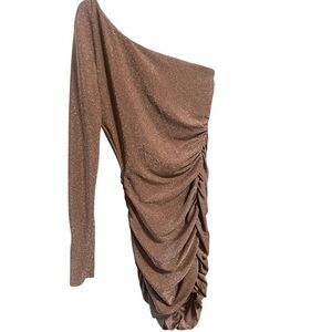 Privy Shimmering Brown One-Shoulder Mini Skirt